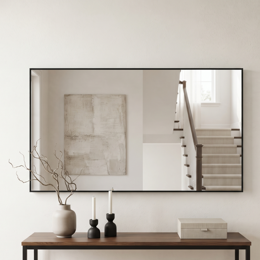 Modern Rectangular Wall Mirror with Thin Black Frame