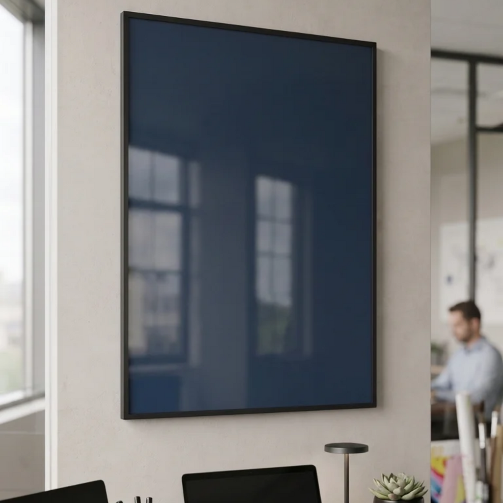 Dark Blue Wall-Mounted Glass Writing Board