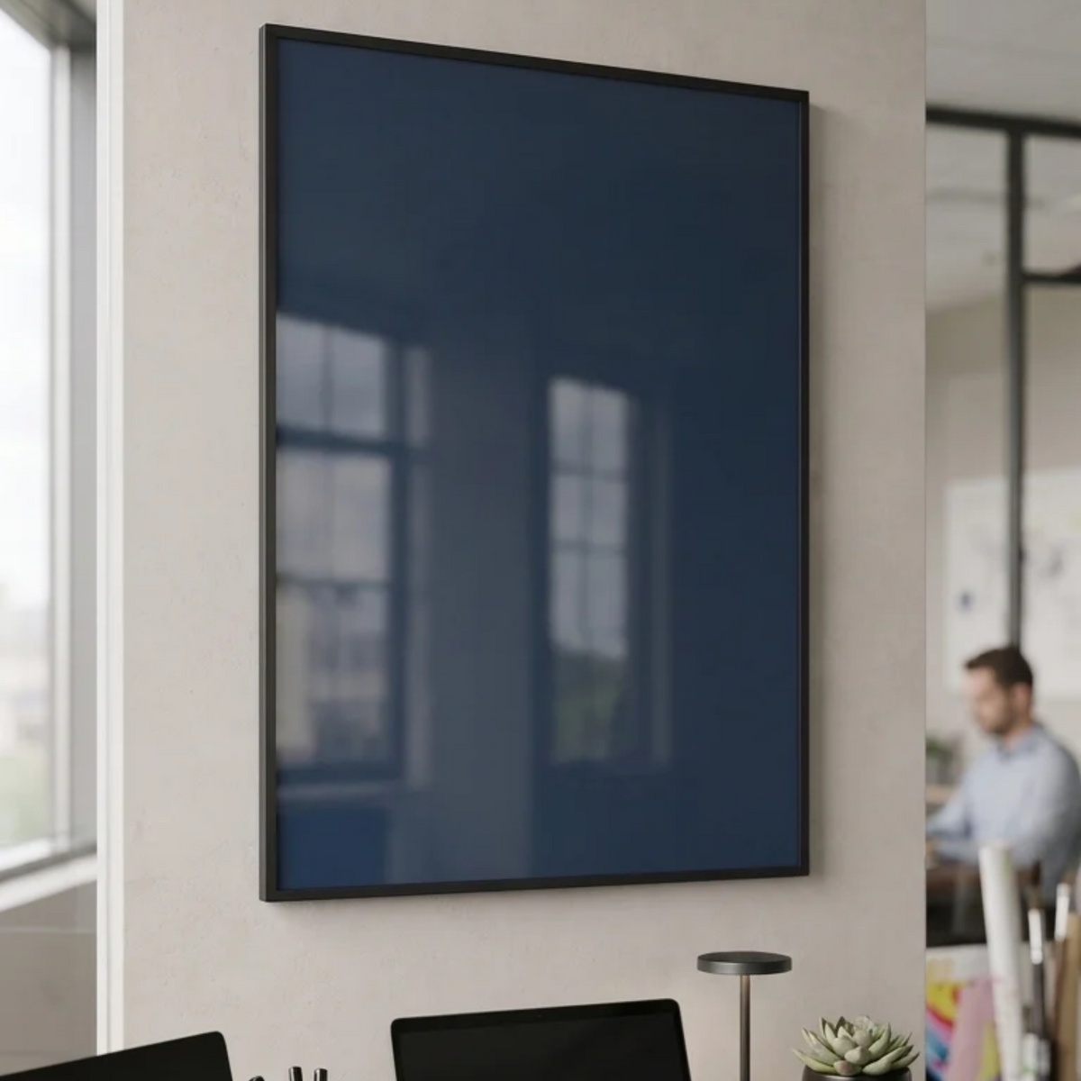 Dark Blue Wall-Mounted Glass Writing Board