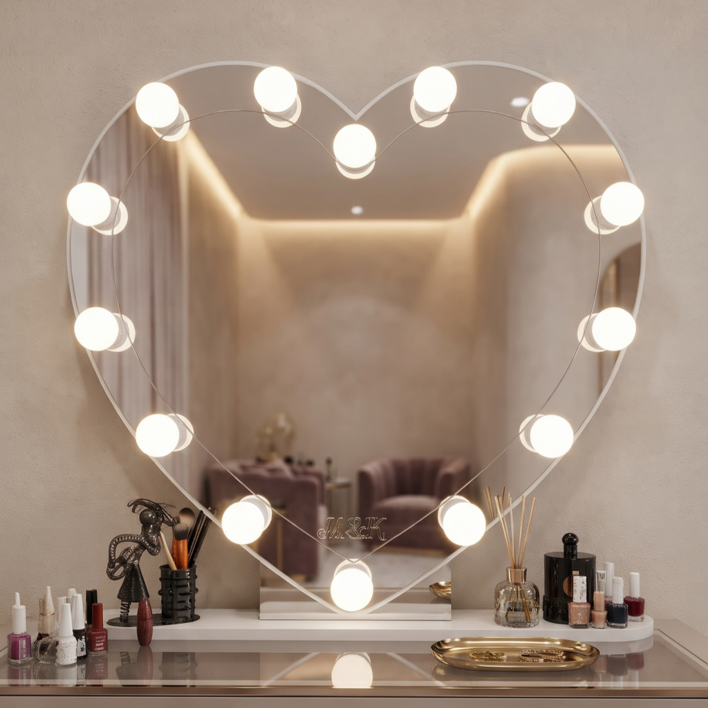 Heart-Shaped Hollywood Vanity Mirror with Integrated Bulbs