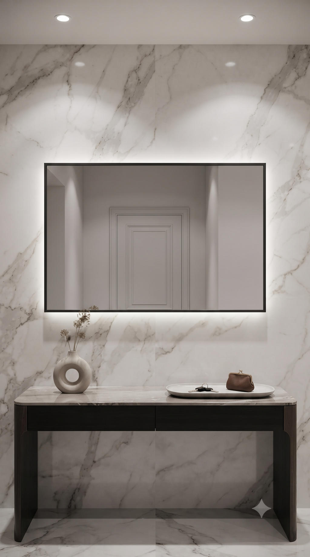 Rectangular Framed LED Mirror with Backlit Illumination – Modern Interior Design
