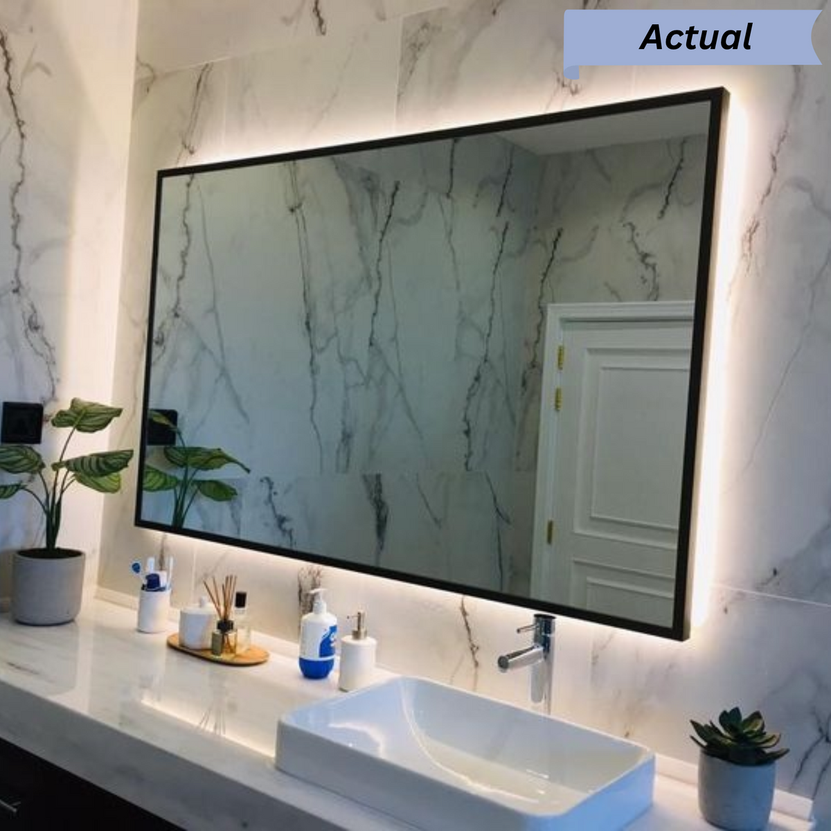 Rectangular Framed LED Mirror with Backlit Illumination – Modern Interior Design