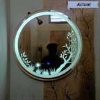 Round Framed LED Mirror with Etched Floral Design