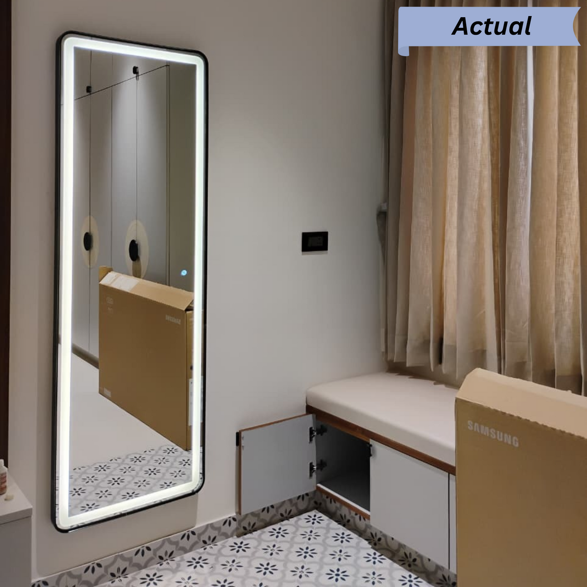 Minimalist Framed LED Wall Mirror – Living Room & Bedroom