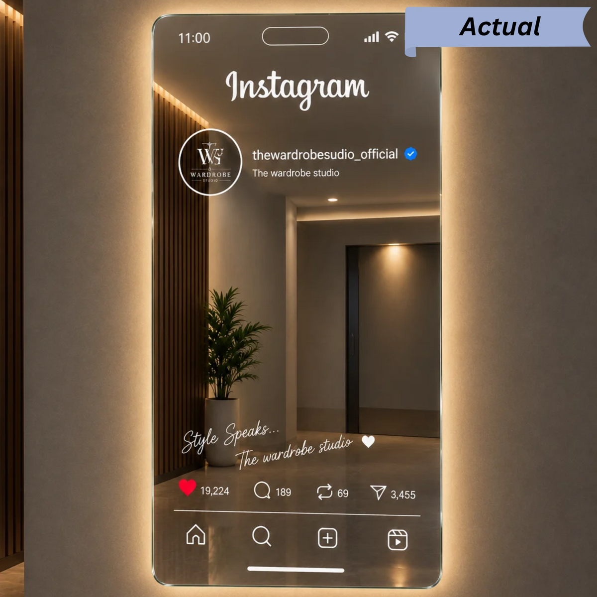 Smartphone- Instagram Design LED Wall Mirror – Living Space , Studio