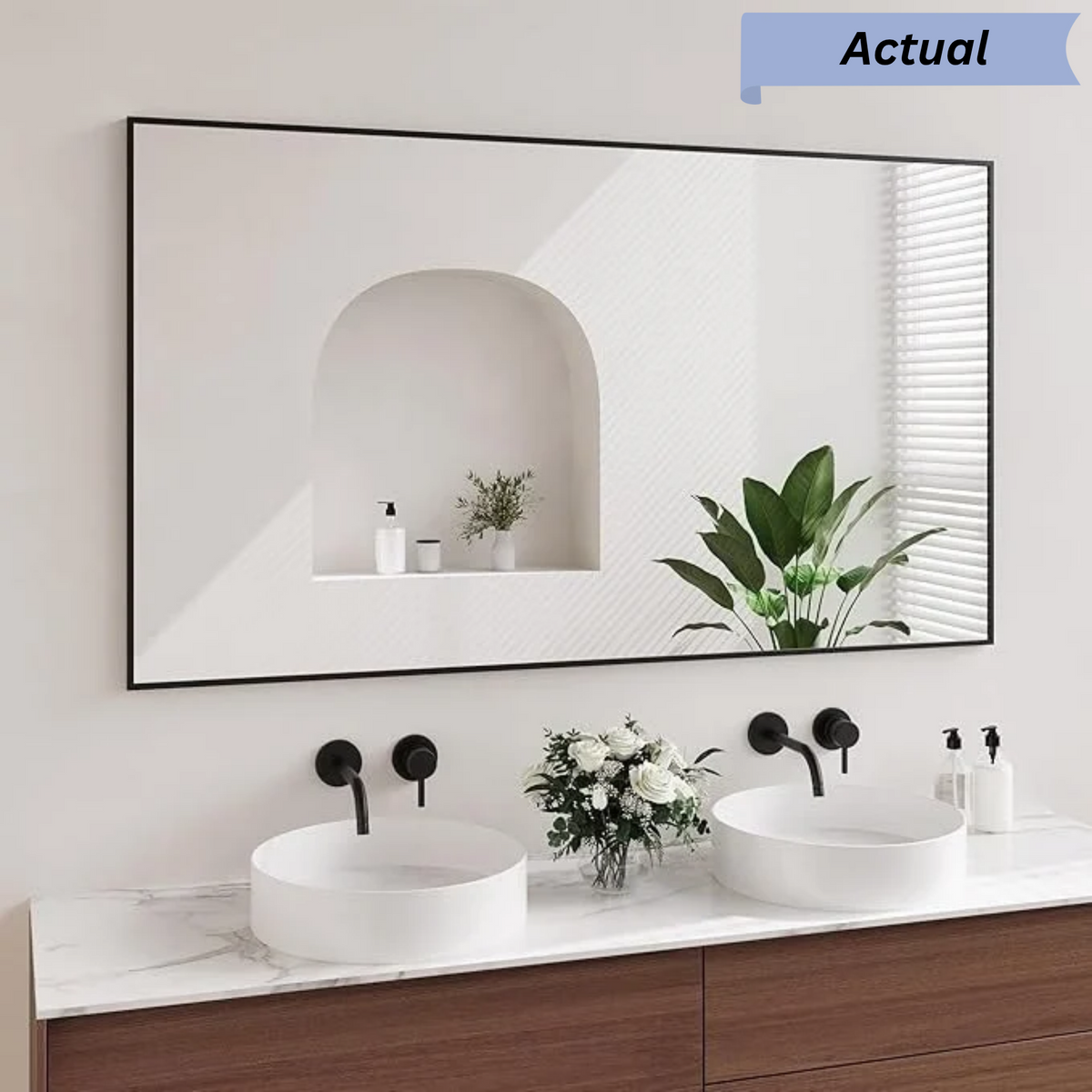 Modern Rectangular Wall Mirror with Thin Black Frame