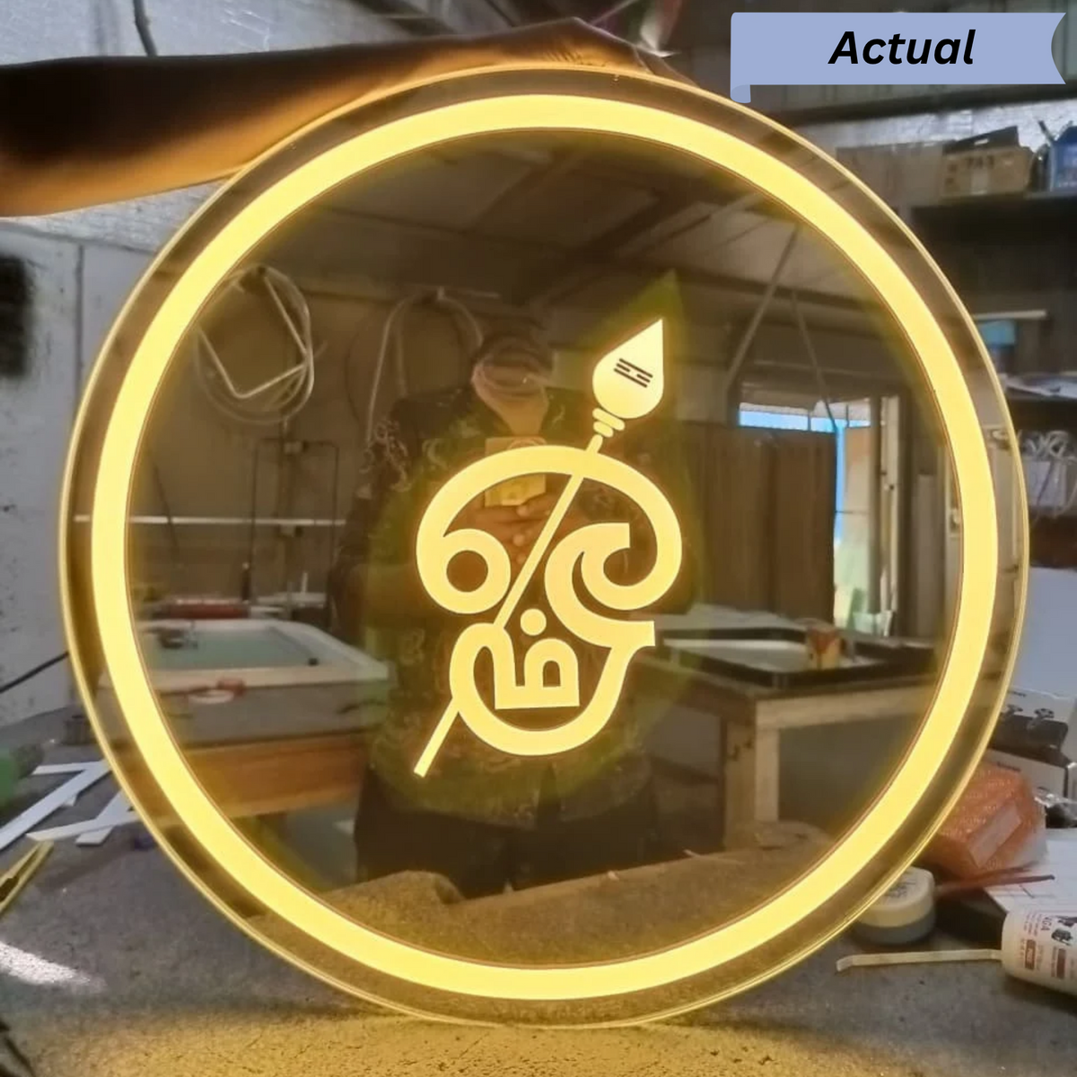 Round LED Wall Mirror with Auspicious Motif