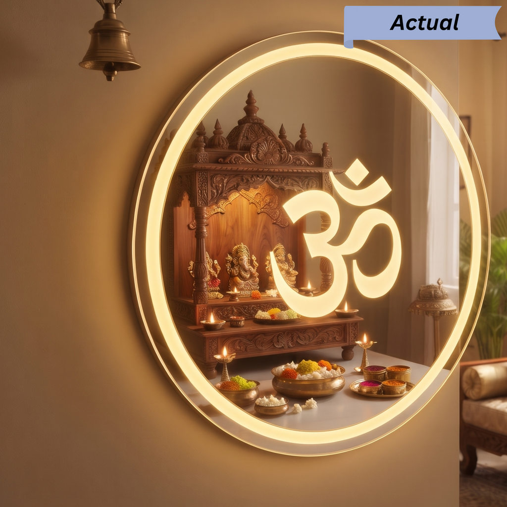 Round LED Om Motif Wall Mirror