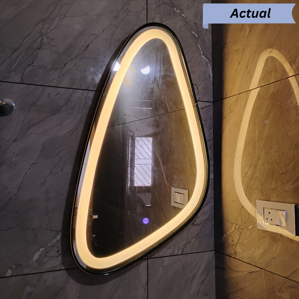 Asymmetric Framed LED Mirror  – Modern Interior Design