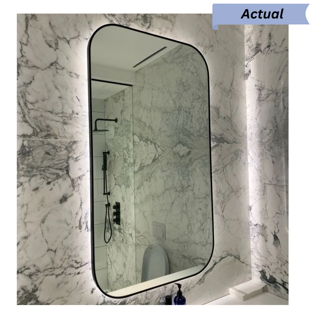 Rounded Rectangle Framed LED Mirror with Backlit Illumination – Modern Design