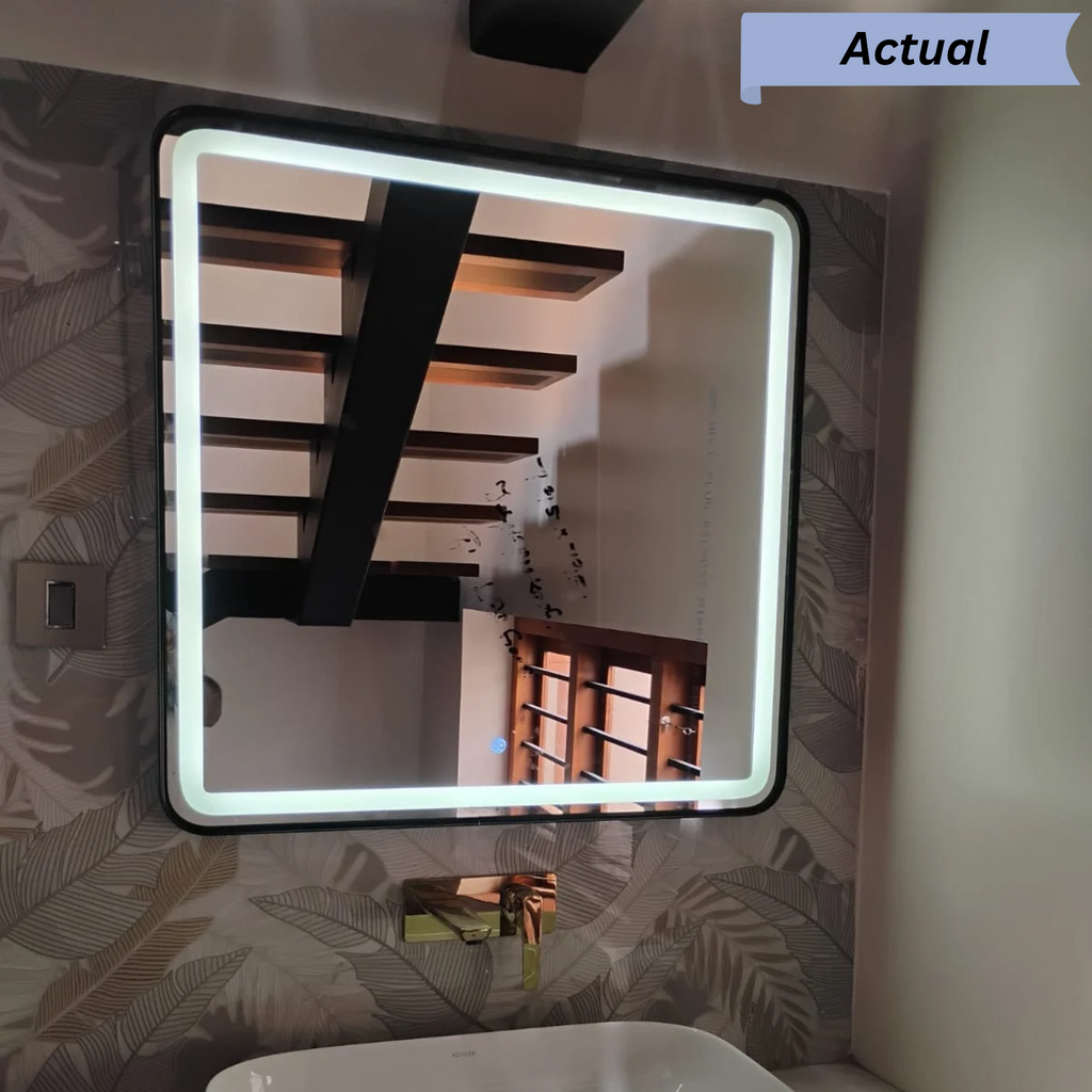 Square Framed LED Mirror with Integrated Front Light Lighting – Modern Interior Design