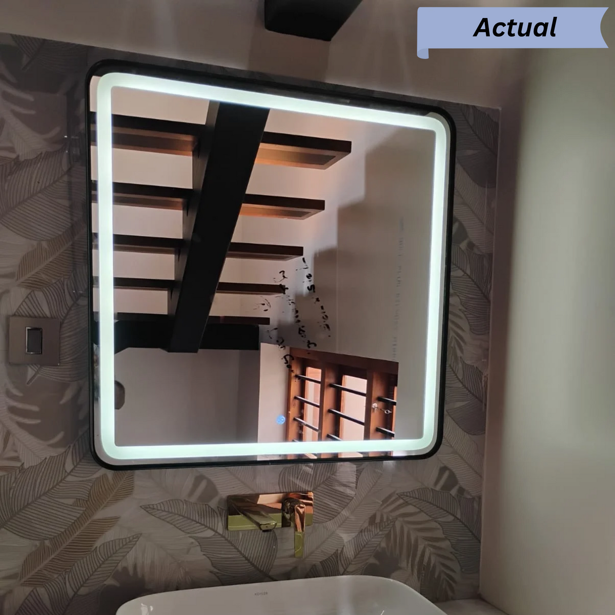 Square Framed LED Mirror with Integrated Front Light Lighting – Modern Interior Design