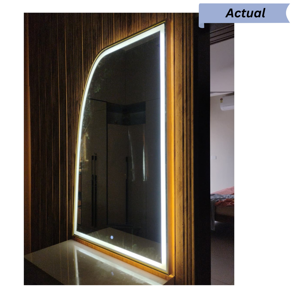 Asymmetric Framed LED Mirror with Backlit Illumination