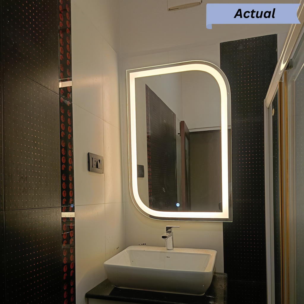 Modern Curved Frameless LED Wall Mirror – Vanity & Home Decor