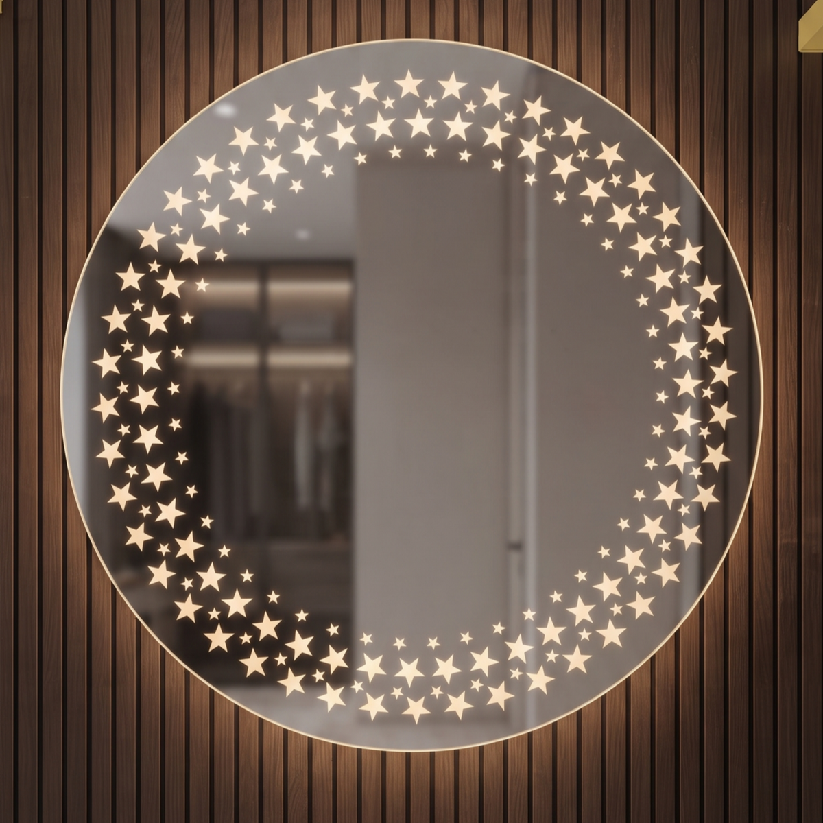 Round Frameless LED Wall Mirror with Star Pattern