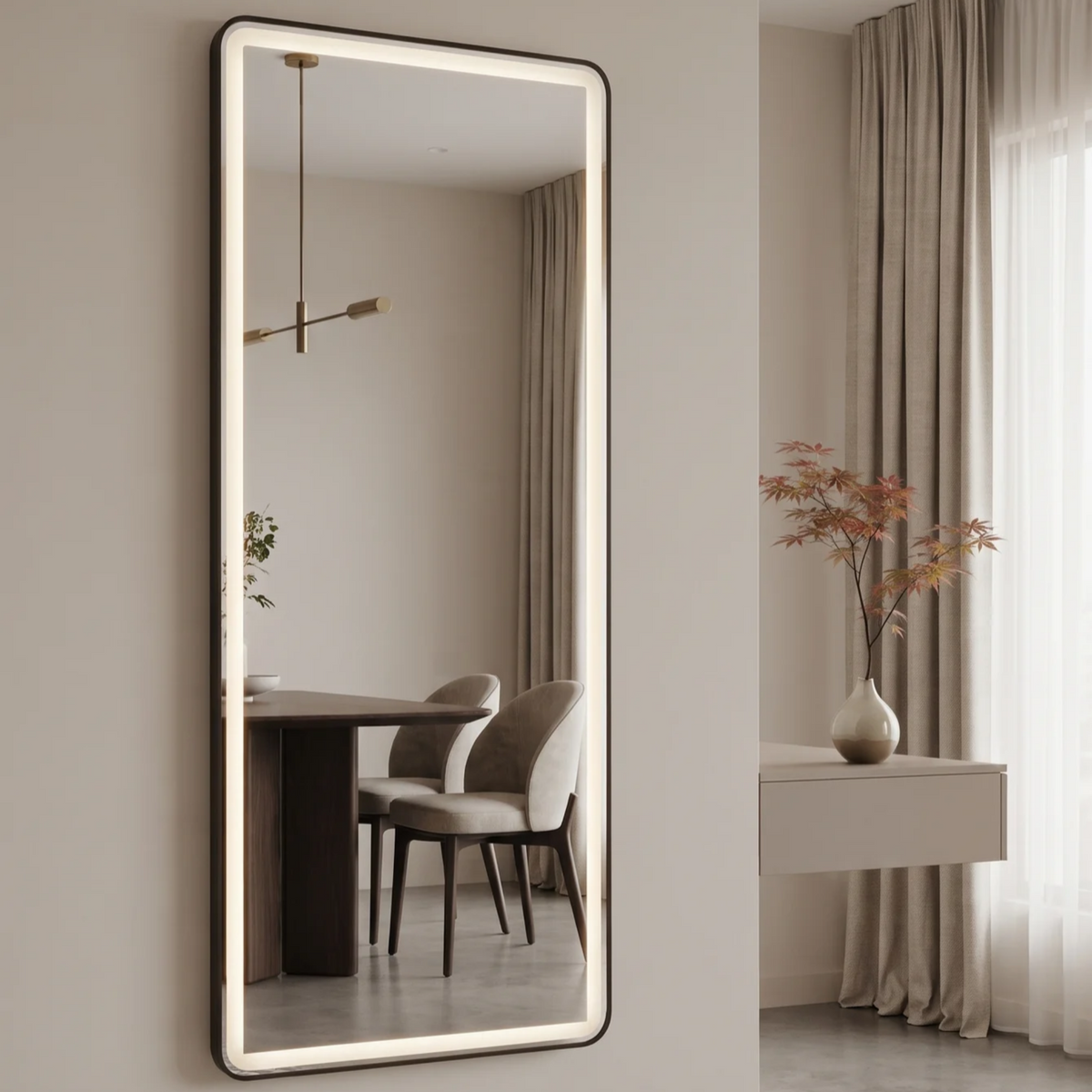 Minimalist Framed LED Wall Mirror – Living Room & Bedroom