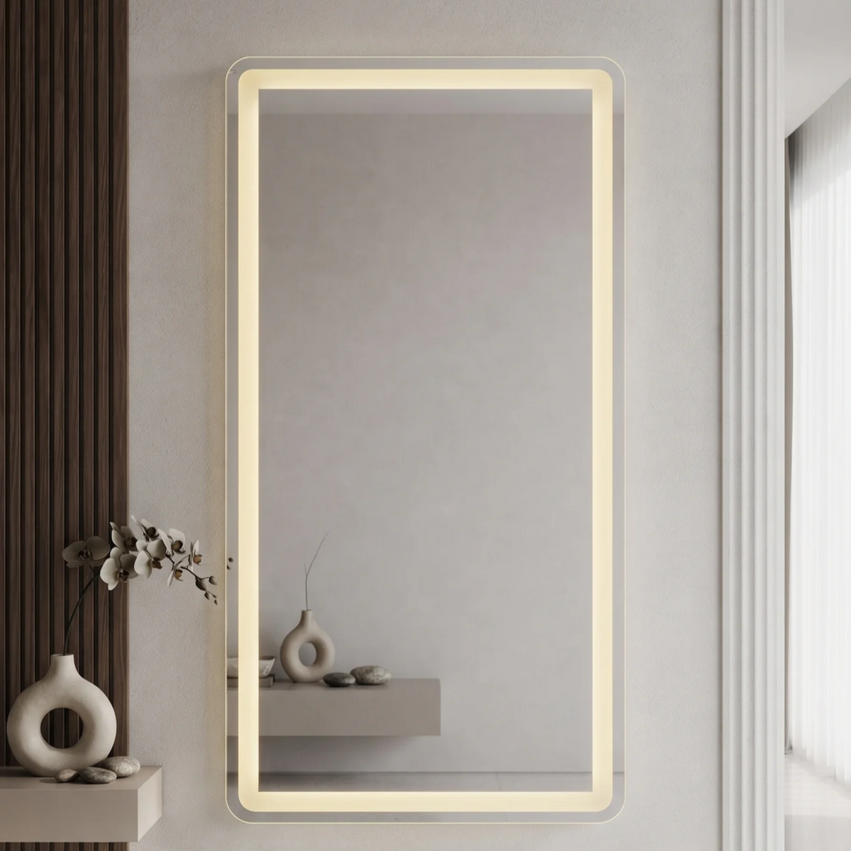 Modern Frameless LED Wall Mirror – Dressing Area and Boutique