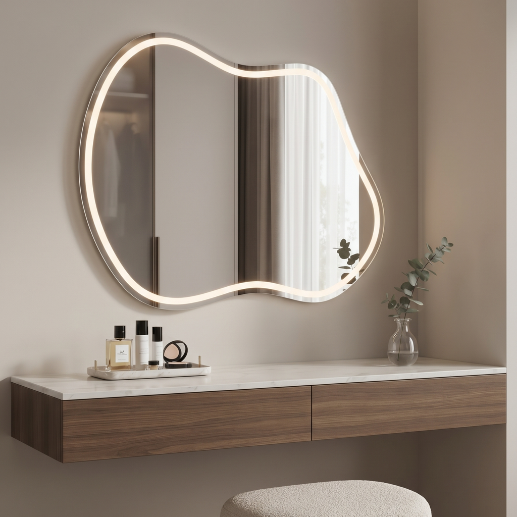 Asymmetric Frameless LED Wall Mirror – Bedroom & Vanity