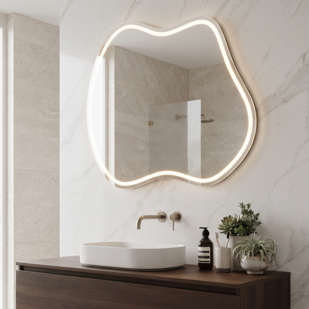 Asymmetric Frameless LED Wall Mirror – Bedroom & Vanity