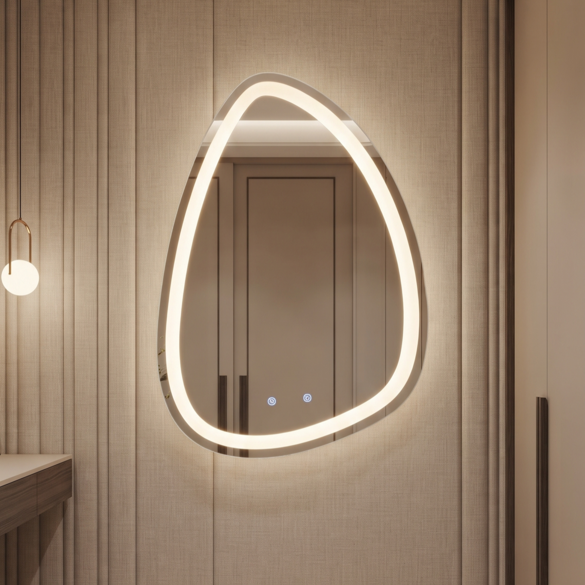 Frameless LED Mirror  Modern Irregular Frameless LED Wall Mirror