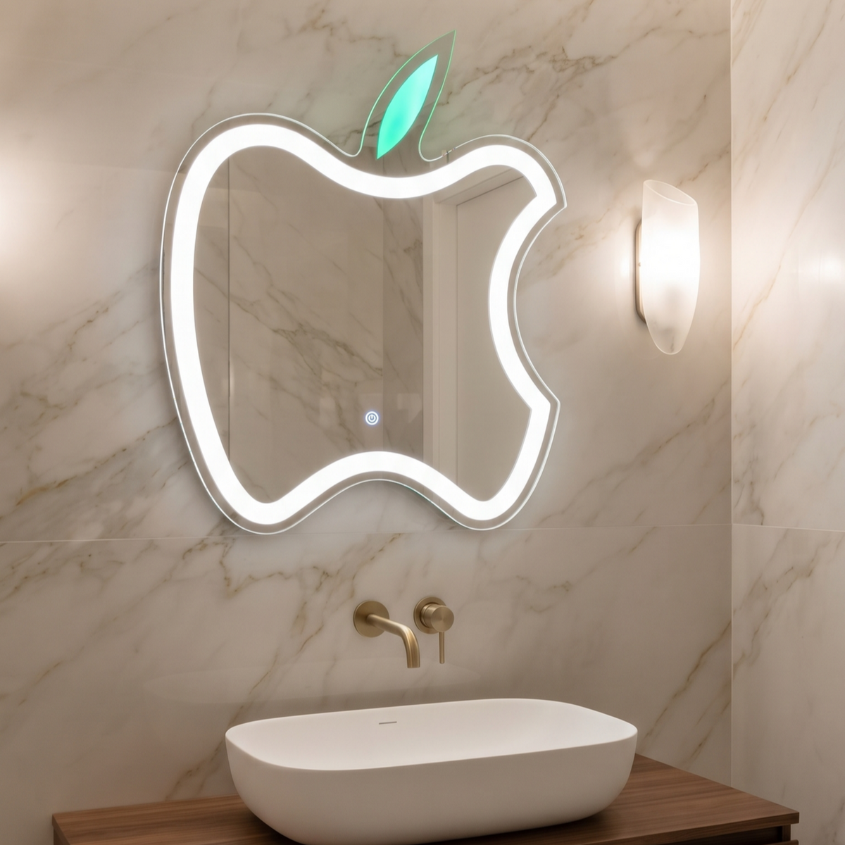 Apple-Shaped Frameless LED Wall Mirror