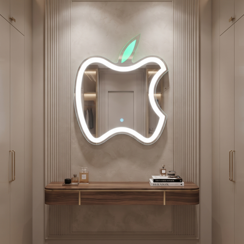 Apple-Shaped Frameless LED Wall Mirror