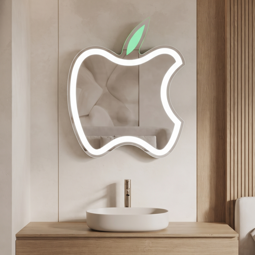 Apple-Shaped Frameless LED Wall Mirror