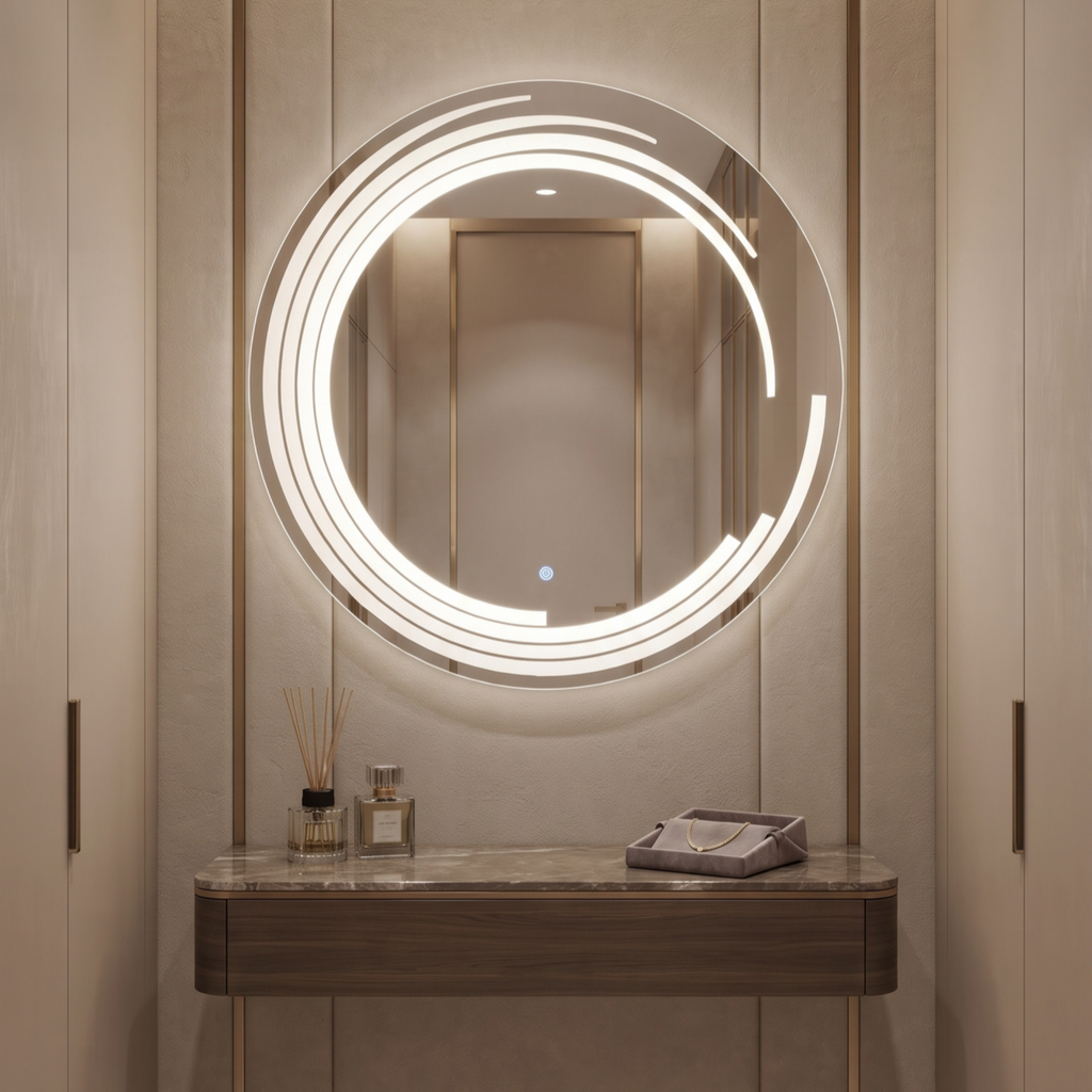 Stylish Illuminated Frameless Round Wall Mirror