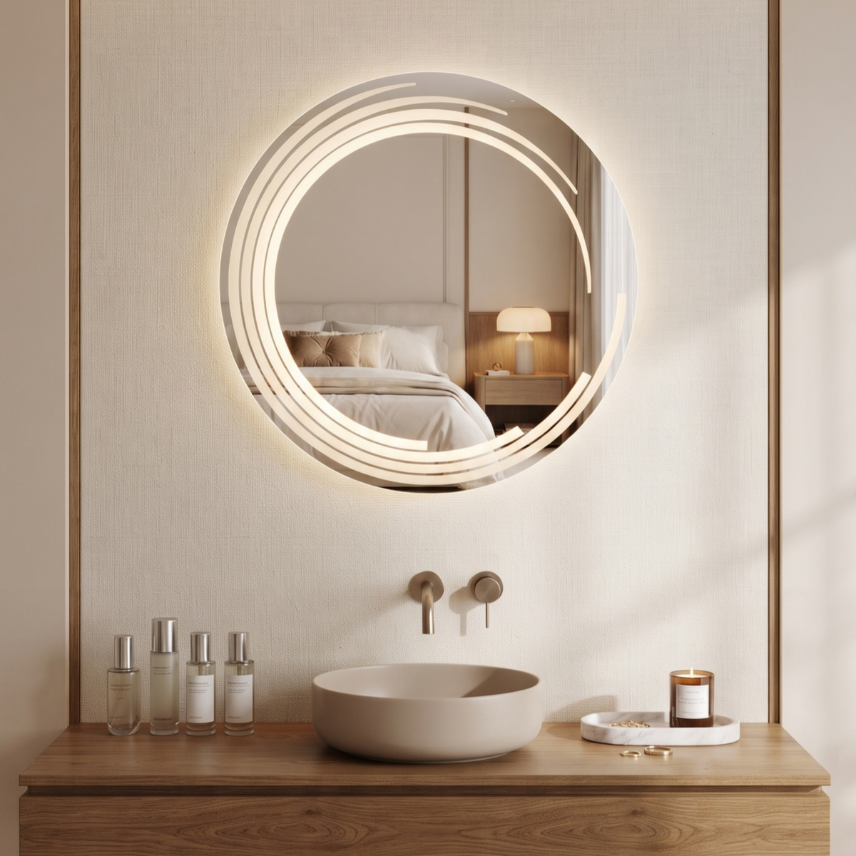 Stylish Illuminated Frameless Round Wall Mirror