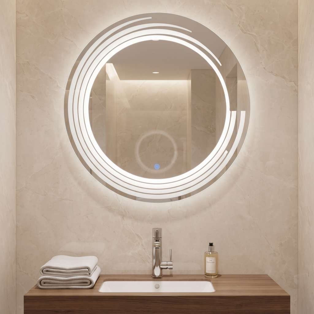 Stylish Illuminated Frameless Round Wall Mirror