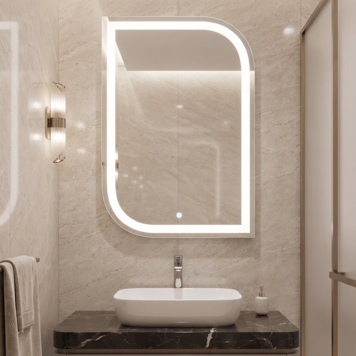 Modern Curved Frameless LED Wall Mirror – Vanity & Home Decor