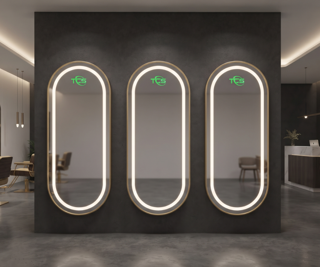 Modern Capsule LED Framed Wall Mirror with Gold Finish