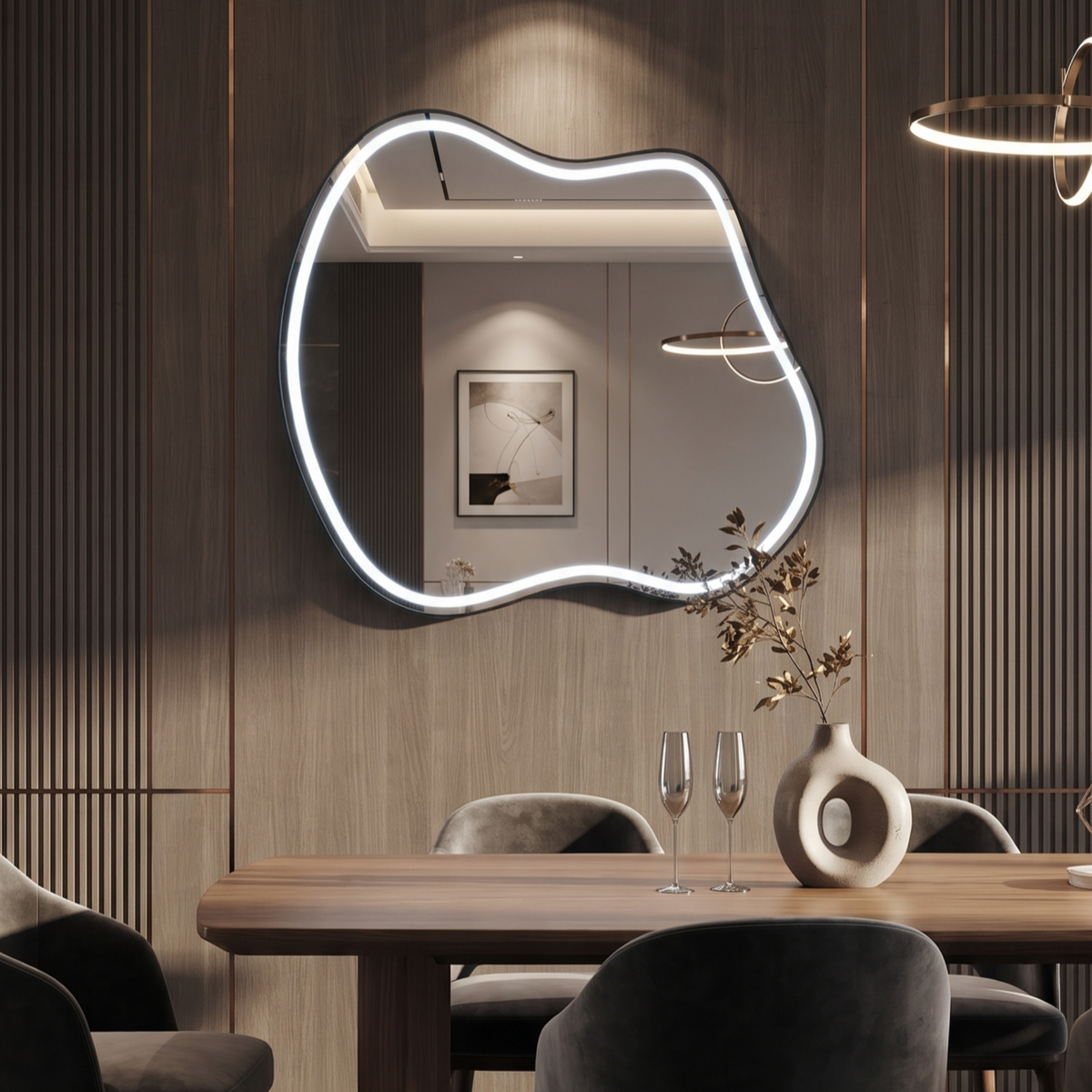 Irregular Framed LED Mirror – Modern Design