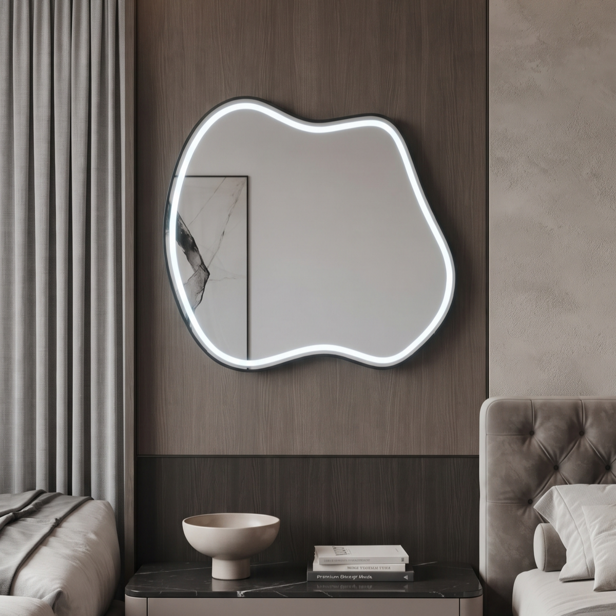 Irregular Framed LED Mirror – Modern Design