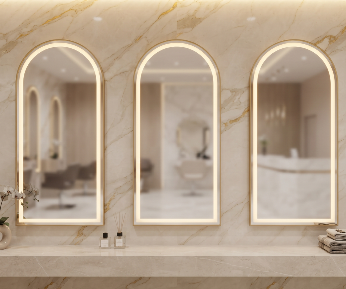 Arched LED Wall Mirror with Gold Frame