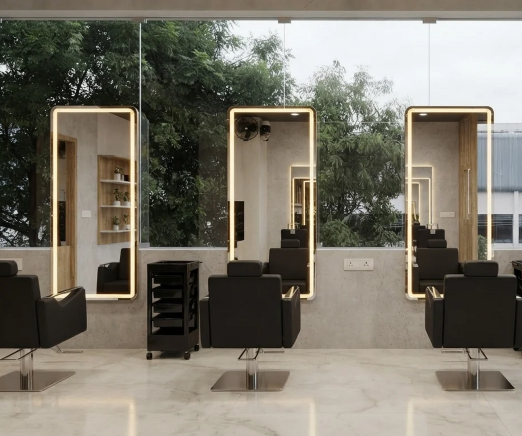 Modern LED Illuminated Rectangular Salon and Dressing Mirror with Rounded Corners