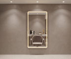 Modern LED Illuminated Rectangular Salon and Dressing Mirror with Rounded Corners