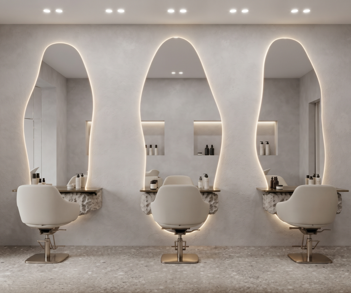Modern Organic Wavy LED Salon Mirror