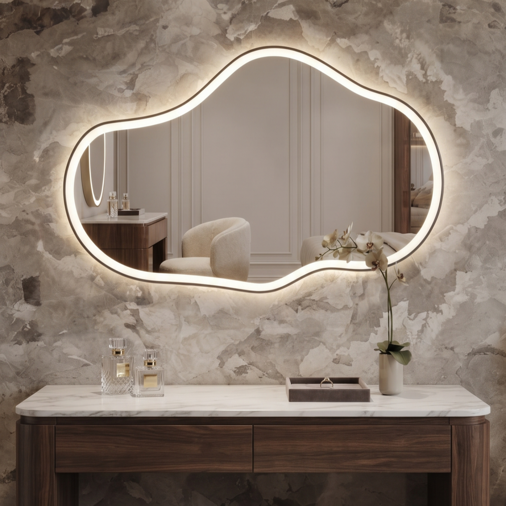 Irregular Framed LED Mirror  – Modern Interior Design