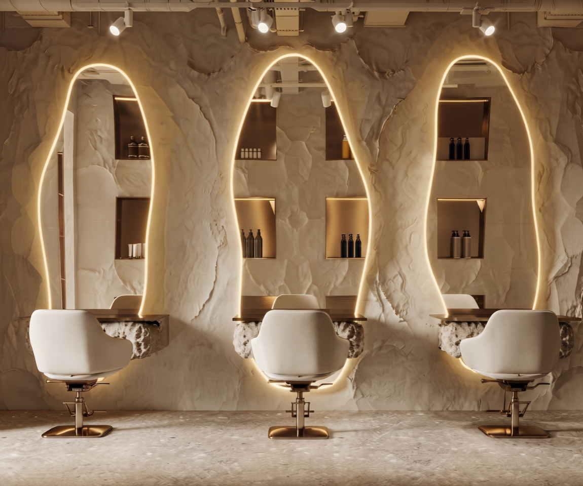 Modern Organic Wavy LED Salon Mirror