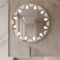 Modern Round Frameless LED Wall Mirror with Geometric Illuminated Pattern