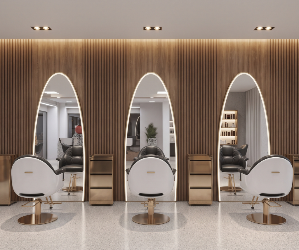 Arch-Top LED Full-Length Salon Mirror with Gold Frame