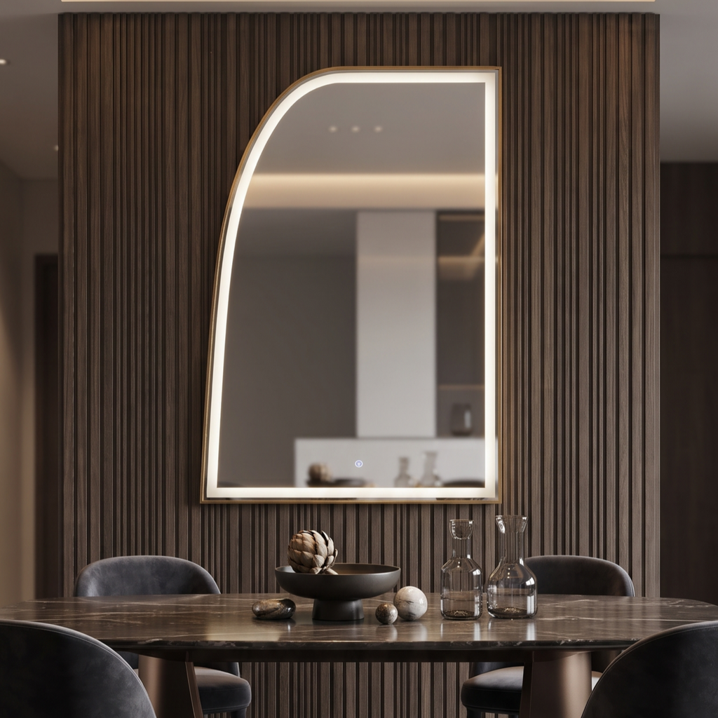 Asymmetric Framed LED Mirror with Backlit Illumination