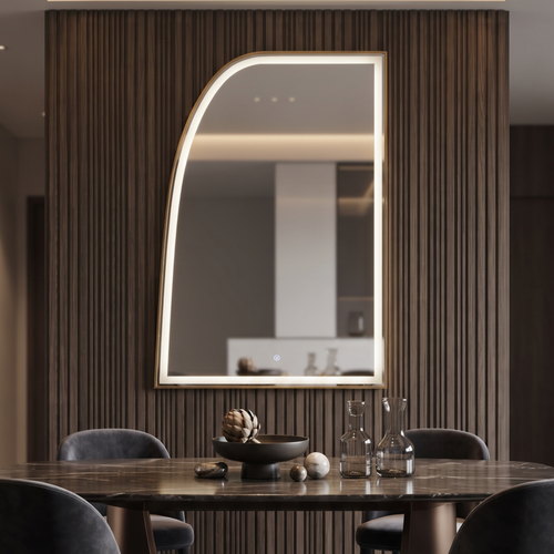 Asymmetric Framed LED Mirror with Backlit Illumination