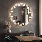Modern Round Frameless LED Wall Mirror with Geometric Illuminated Pattern