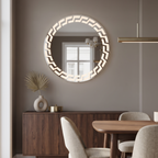 Modern Round Frameless LED Wall Mirror with Geometric Illuminated Pattern