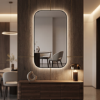 Rounded Rectangle Framed LED Mirror with Backlit Illumination – Modern Design