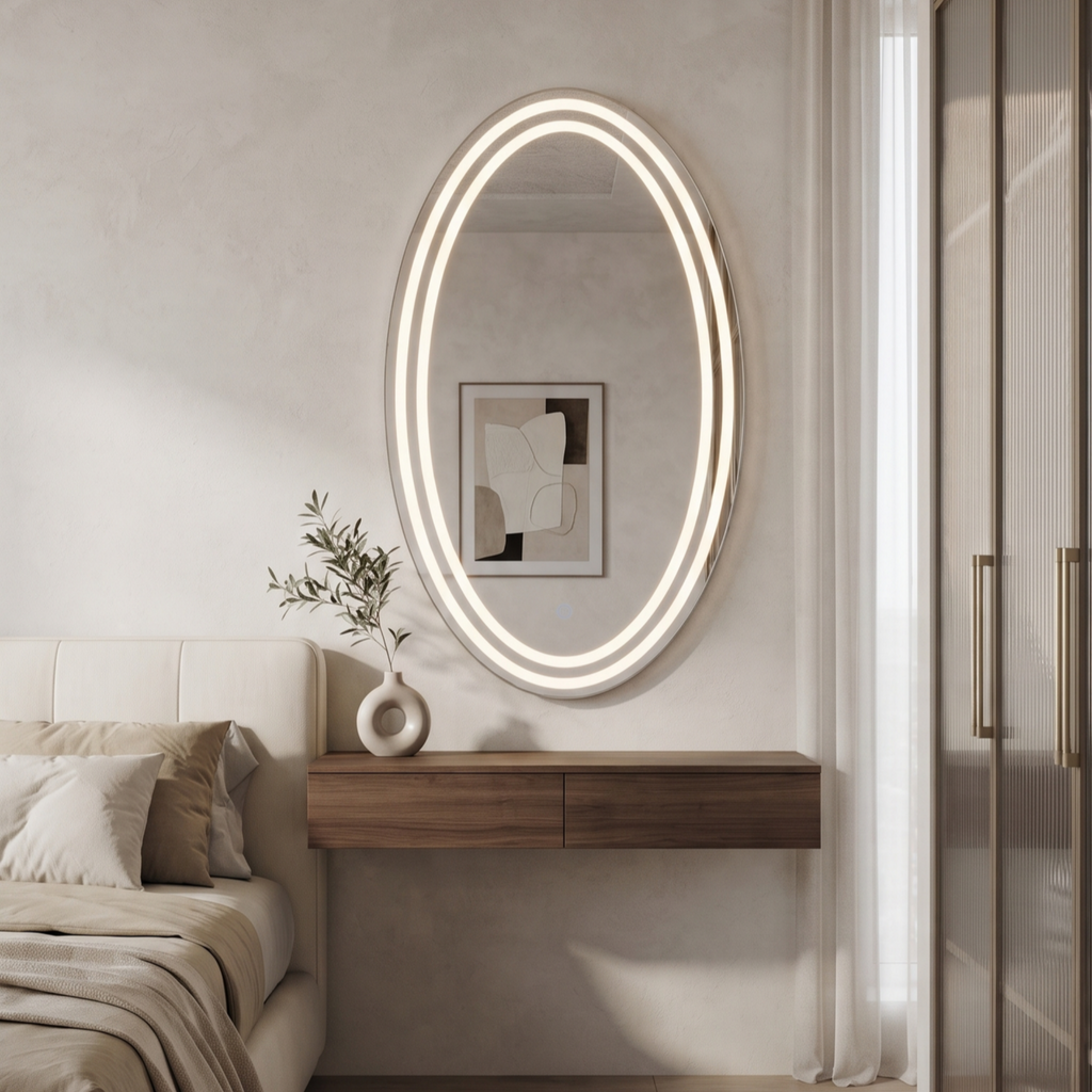Modern Oval Frameless LED Wall Mirror | Illuminated Vanity & Bathroom Mirror