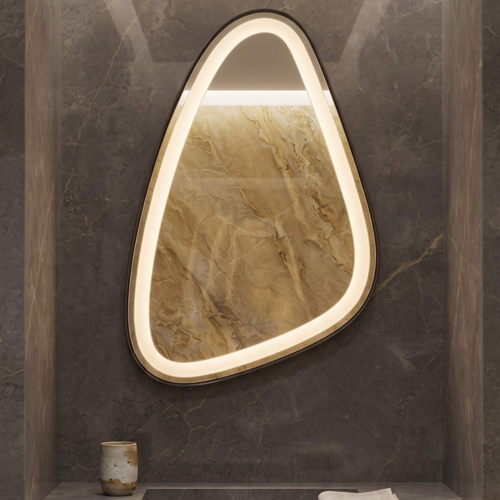 Asymmetric Framed LED Mirror  – Modern Interior Design