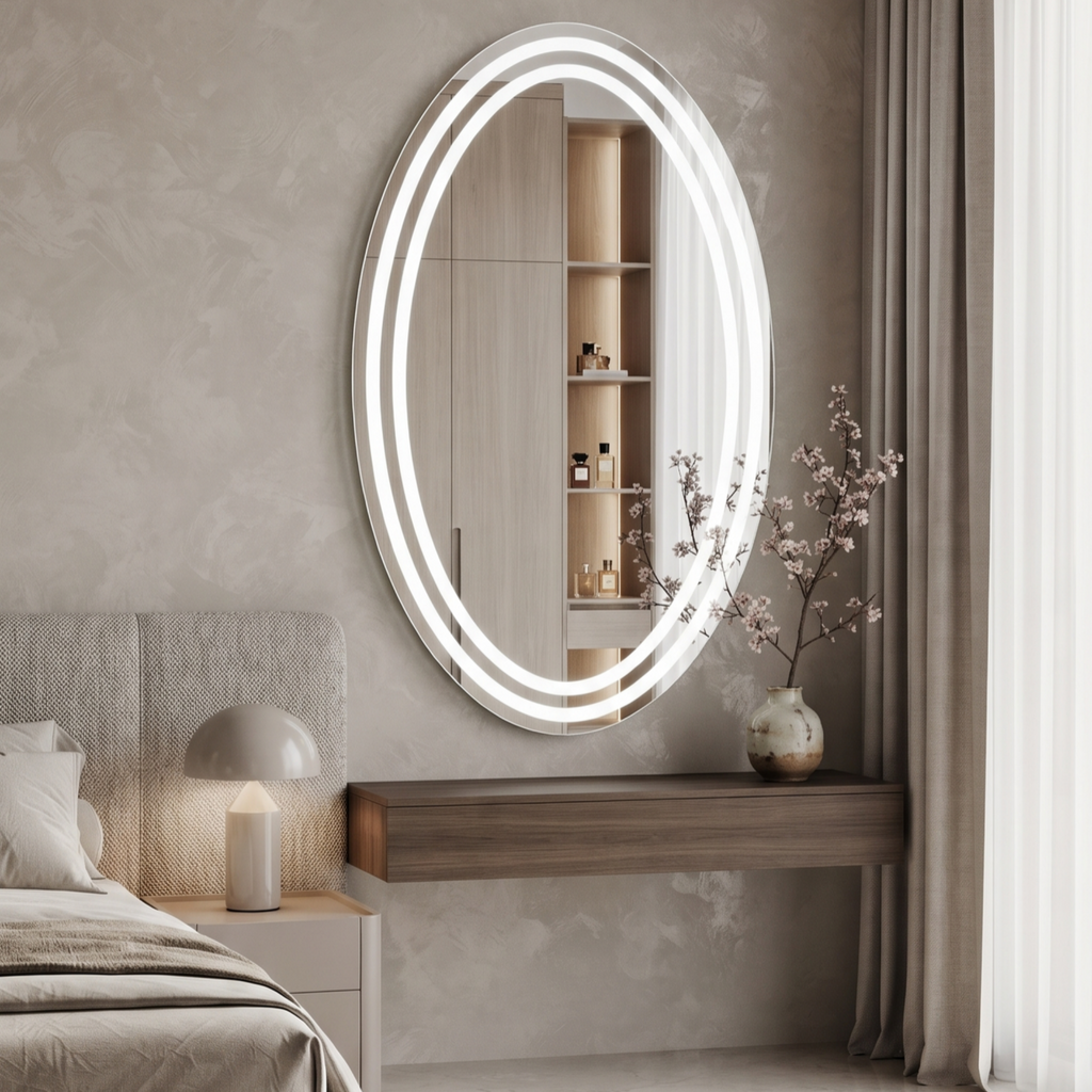 Modern Oval Frameless LED Wall Mirror | Illuminated Vanity & Bathroom Mirror